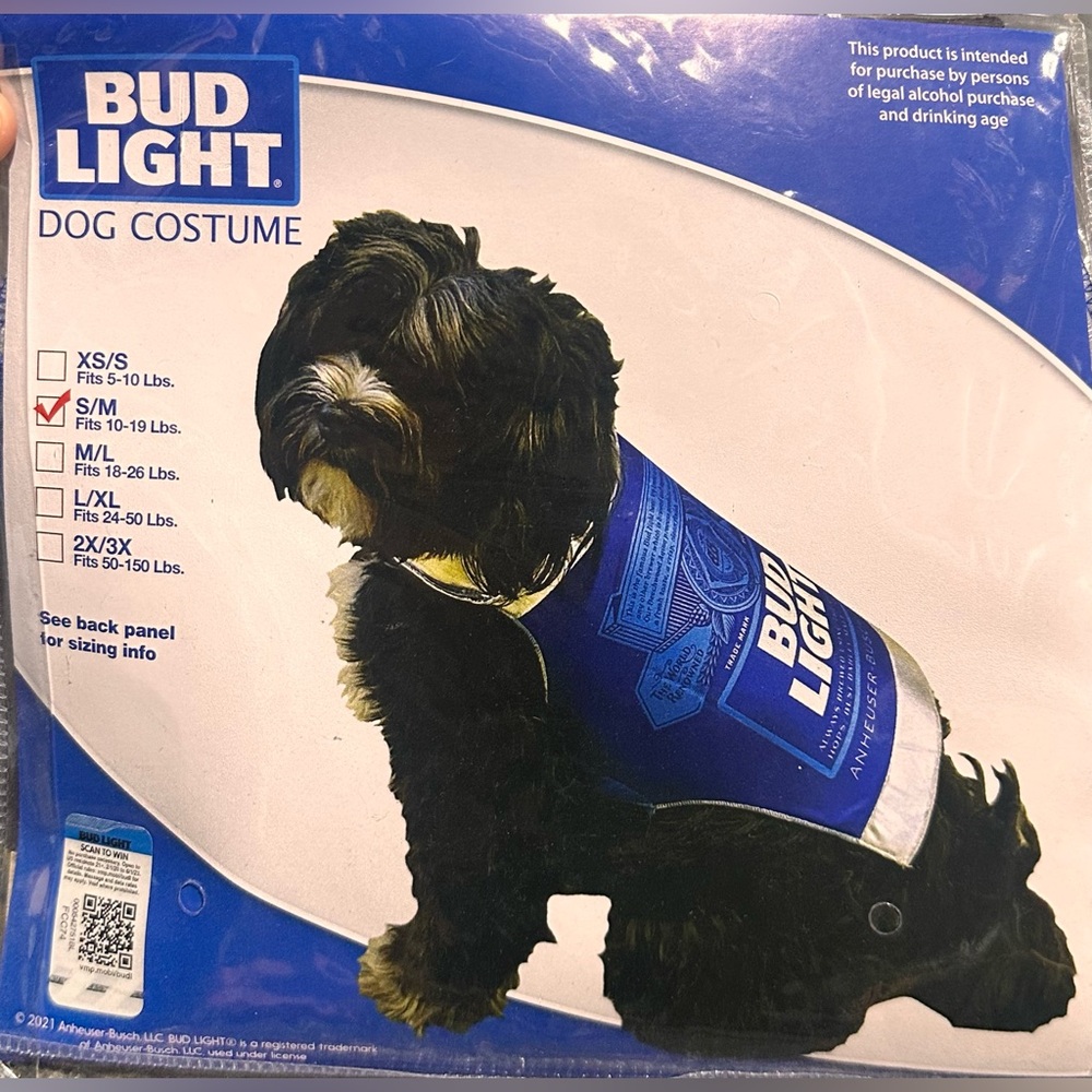 Bud Light Can Dog Costume Size Small/Medium Fits Up To 10-19LBS New With Tags